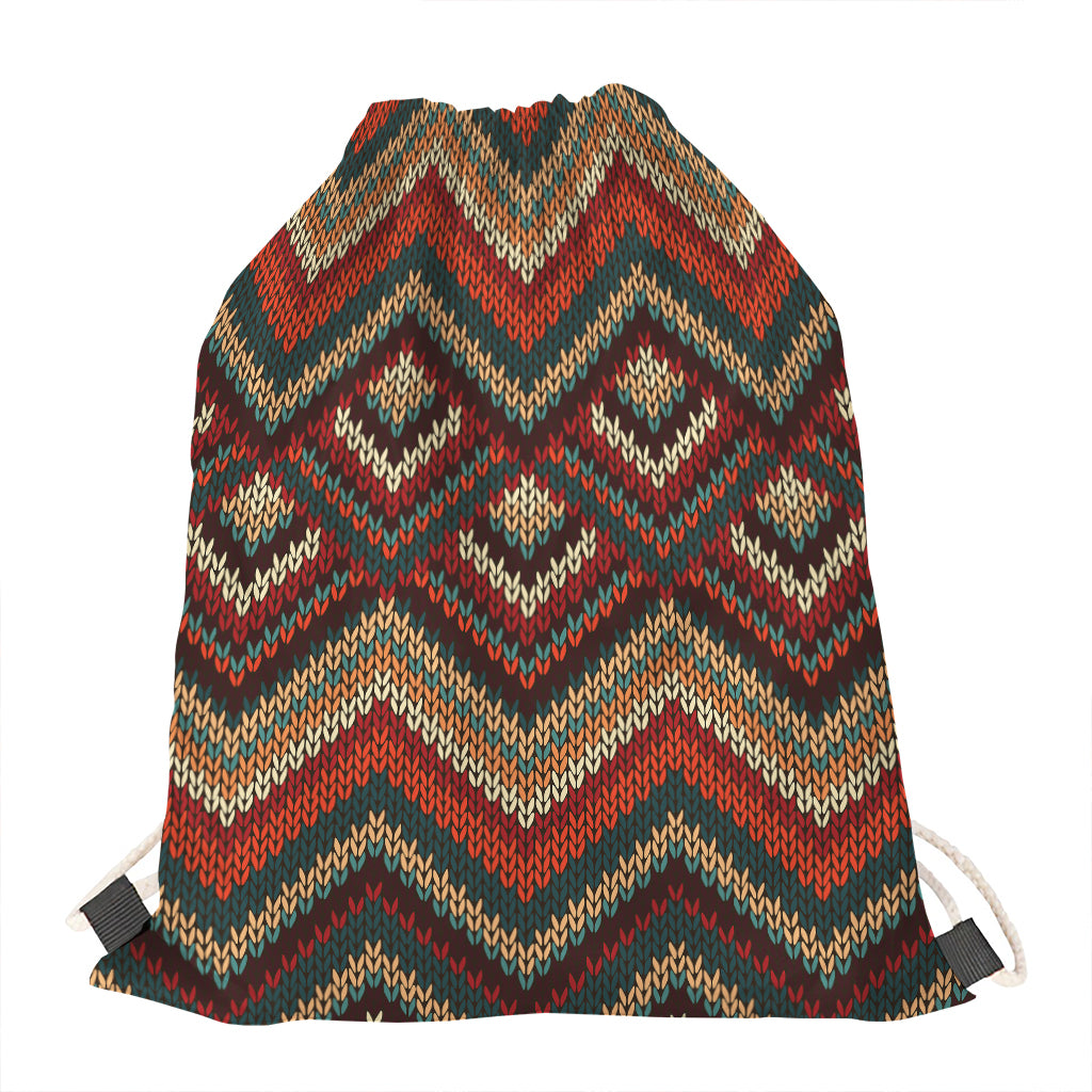 Vintage Knitted Pattern Print Drawstring Bag