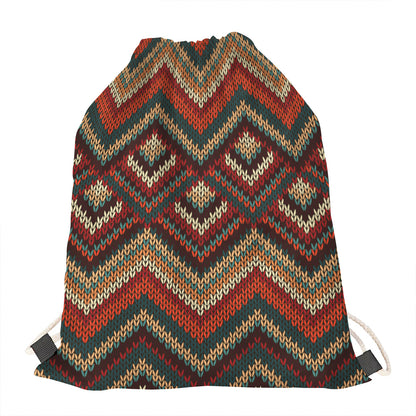 Vintage Knitted Pattern Print Drawstring Bag