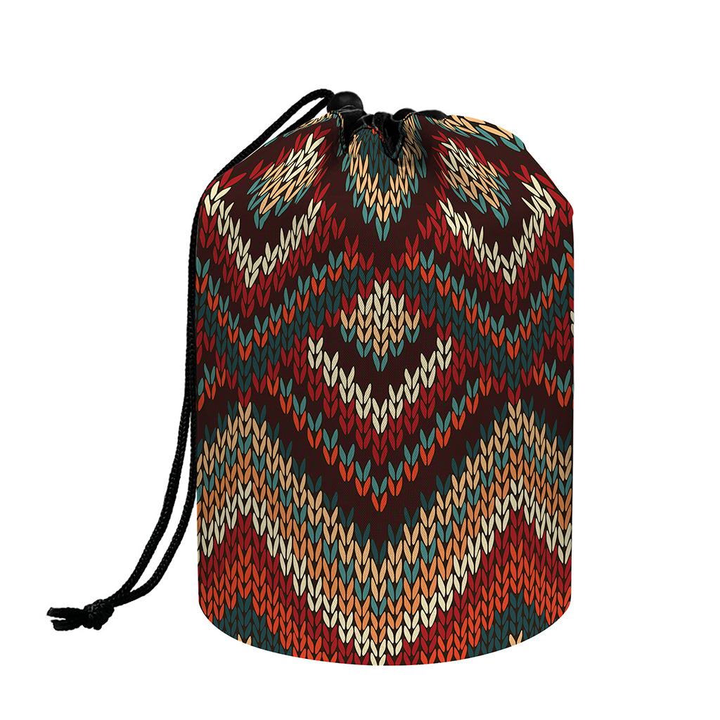 Vintage Knitted Pattern Print Drawstring Makeup Bag