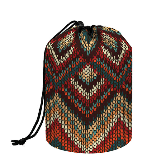 Vintage Knitted Pattern Print Drawstring Makeup Bag