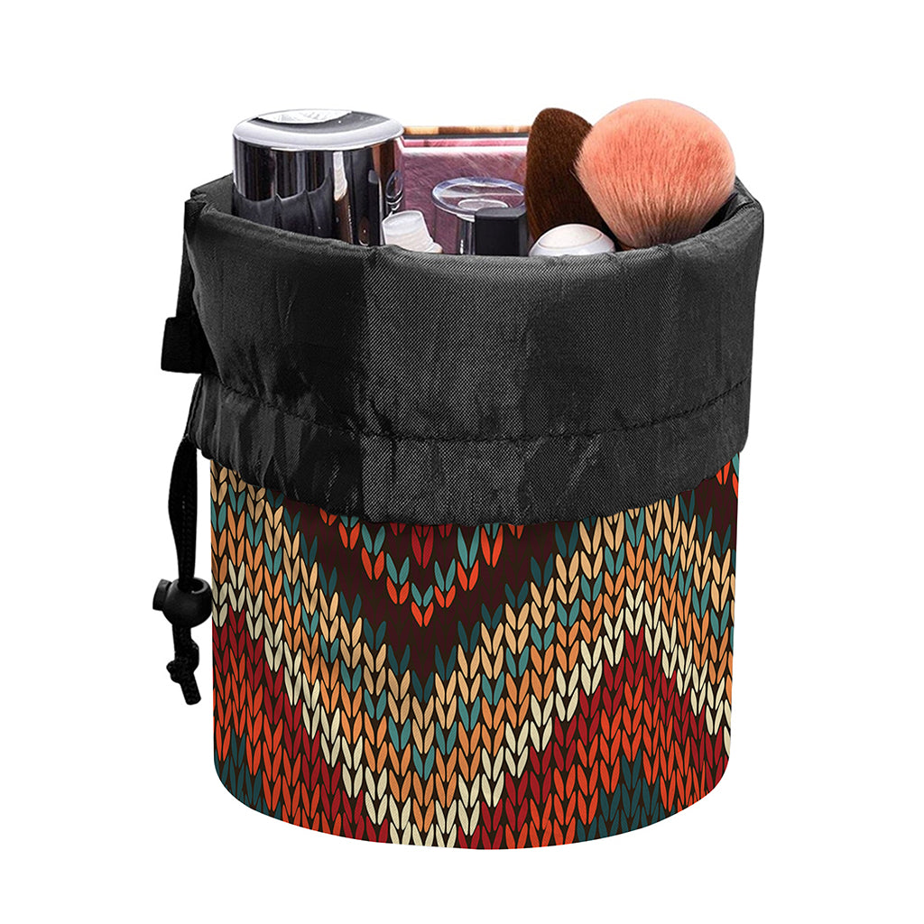 Vintage Knitted Pattern Print Drawstring Makeup Bag