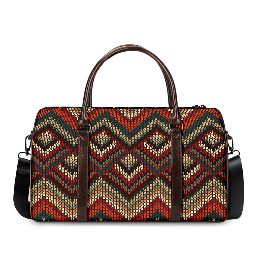 Vintage Knitted Pattern Print Duffle Bag