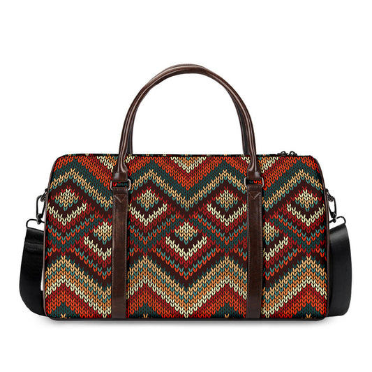 Vintage Knitted Pattern Print Duffle Bag