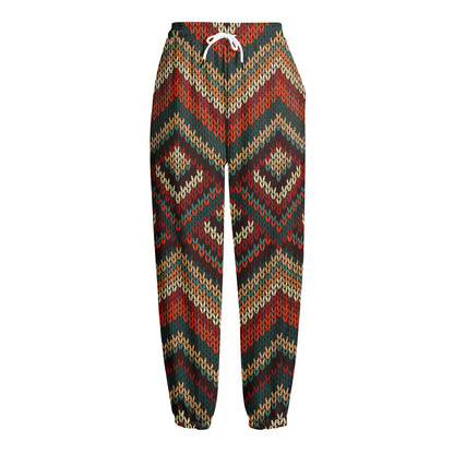 Vintage Knitted Pattern Print Fleece Lined Knit Pants