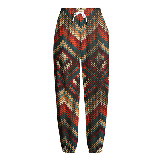 Vintage Knitted Pattern Print Fleece Lined Knit Pants