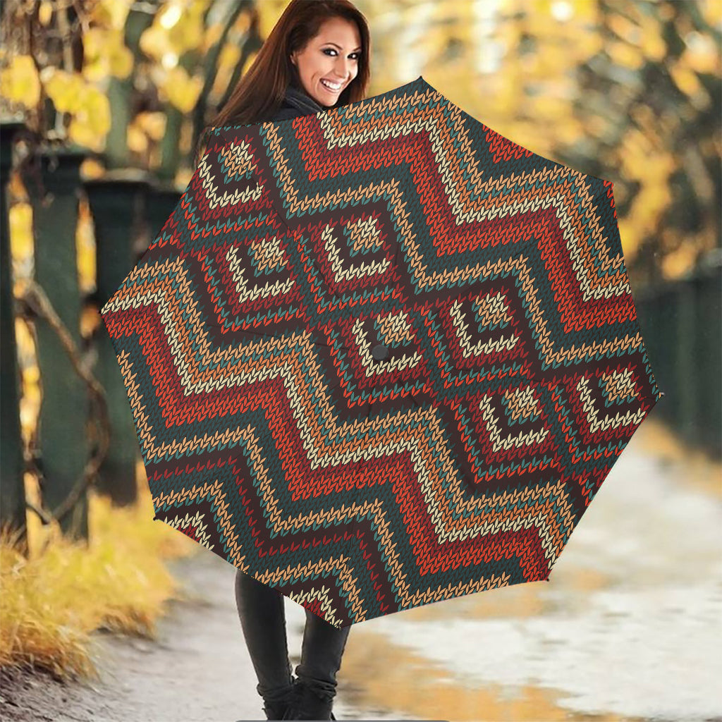 Vintage Knitted Pattern Print Foldable Umbrella