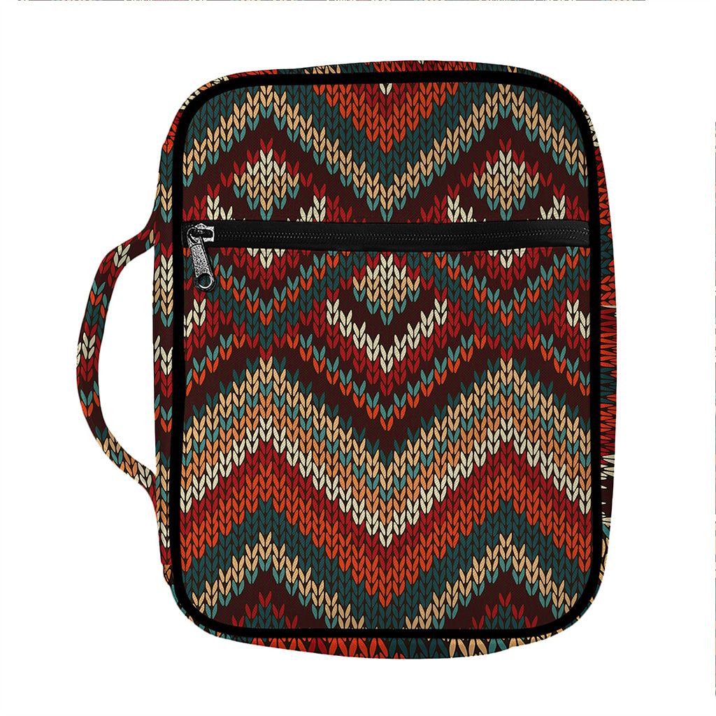 Vintage Knitted Pattern Print Front Pocket Bible Bag