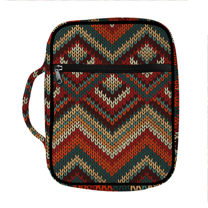 Vintage Knitted Pattern Print Front Pocket Bible Bag
