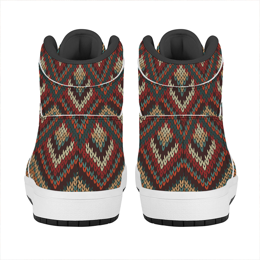 Vintage Knitted Pattern Print High Top Leather Sneakers