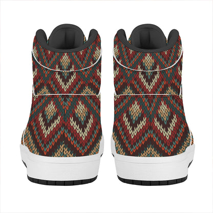Vintage Knitted Pattern Print High Top Leather Sneakers