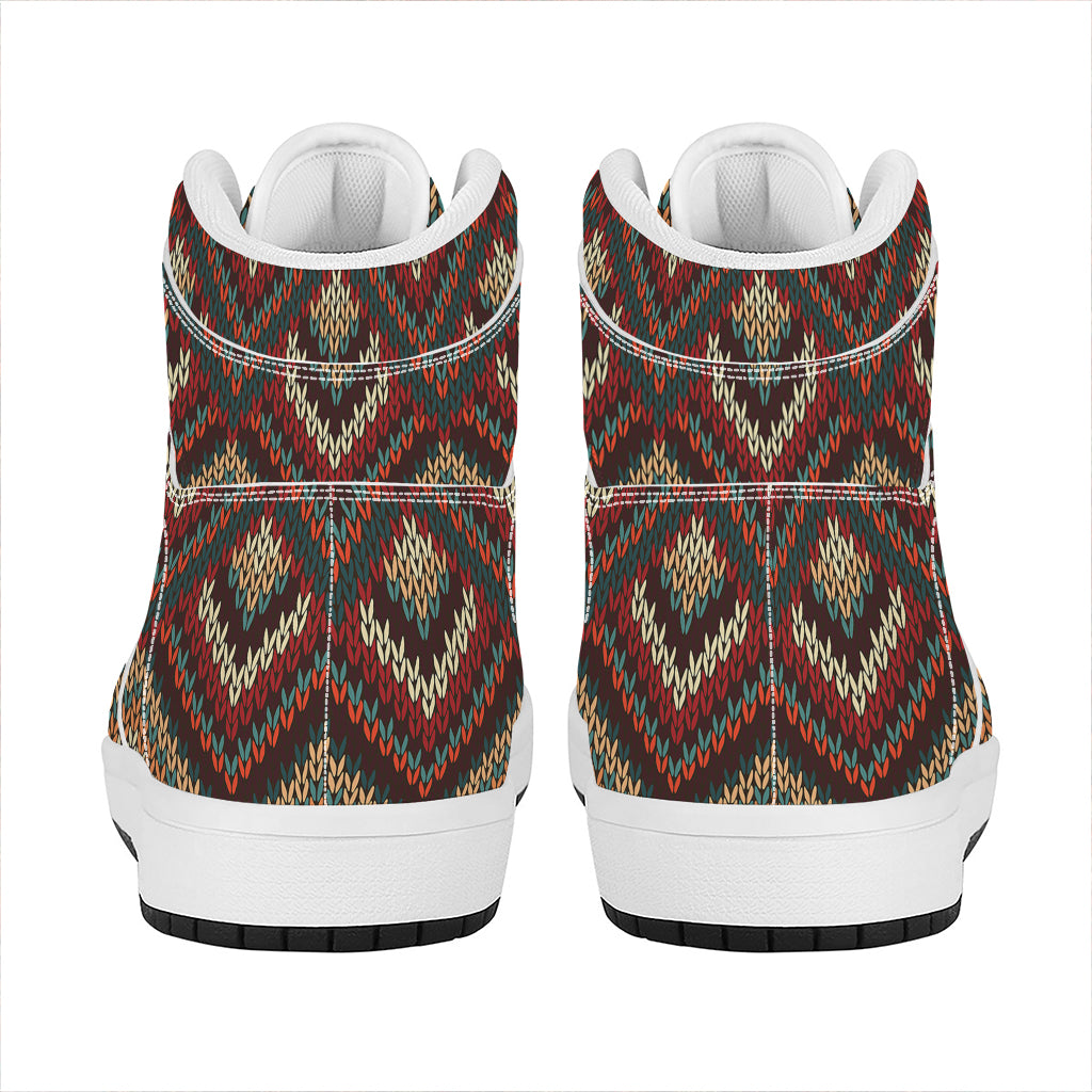 Vintage Knitted Pattern Print High Top Leather Sneakers