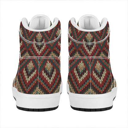 Vintage Knitted Pattern Print High Top Leather Sneakers