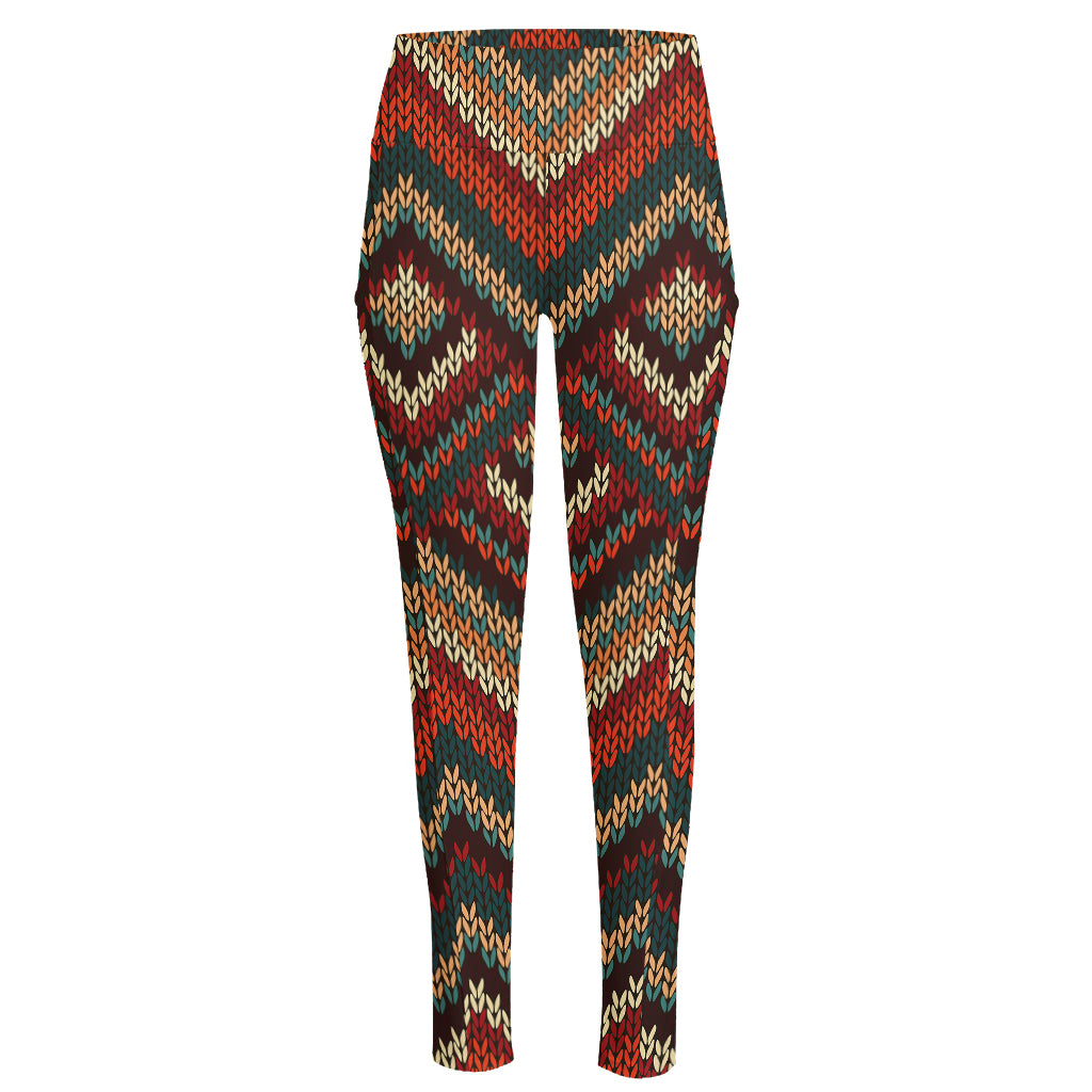 Vintage Knitted Pattern Print High-Waisted Pocket Leggings