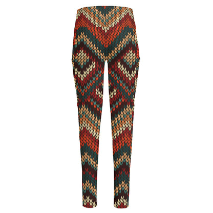 Vintage Knitted Pattern Print High-Waisted Pocket Leggings