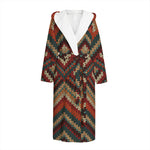 Vintage Knitted Pattern Print Hooded Bathrobe