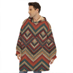 Vintage Knitted Pattern Print Hoodie Blanket