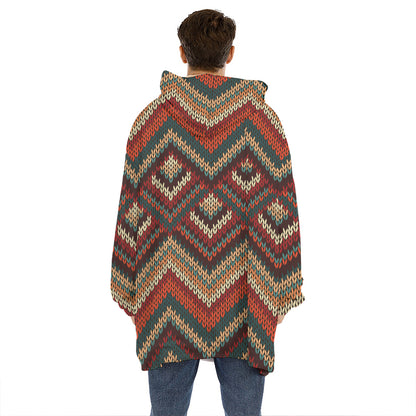 Vintage Knitted Pattern Print Hoodie Blanket