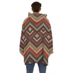 Vintage Knitted Pattern Print Hoodie Blanket
