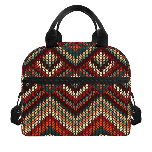 Vintage Knitted Pattern Print Insulated Lunch Bag