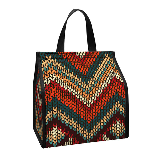 Vintage Knitted Pattern Print Insulated Lunch Tote