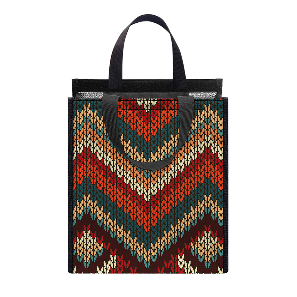 Vintage Knitted Pattern Print Insulated Lunch Tote
