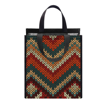 Vintage Knitted Pattern Print Insulated Lunch Tote