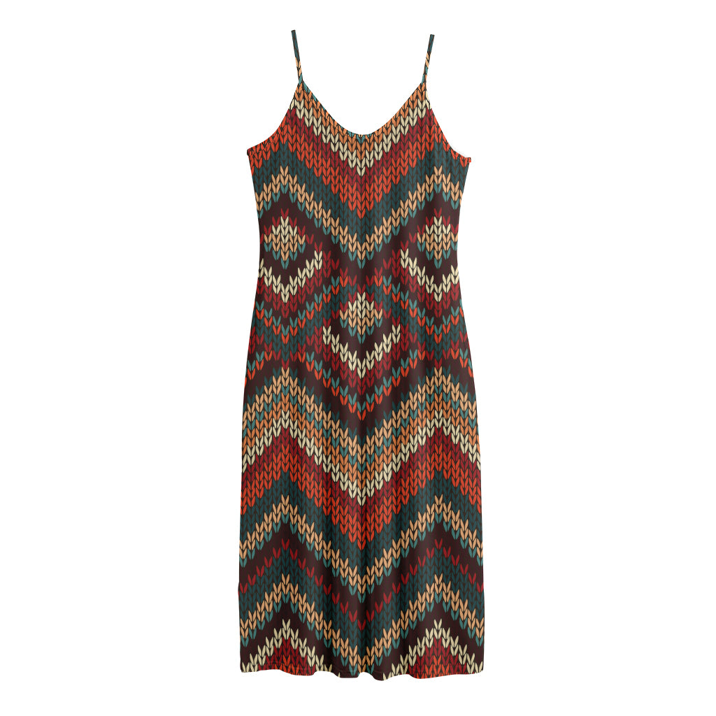 Vintage Knitted Pattern Print Jersey Midi Cami Dress