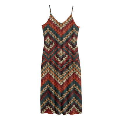 Vintage Knitted Pattern Print Jersey Midi Cami Dress