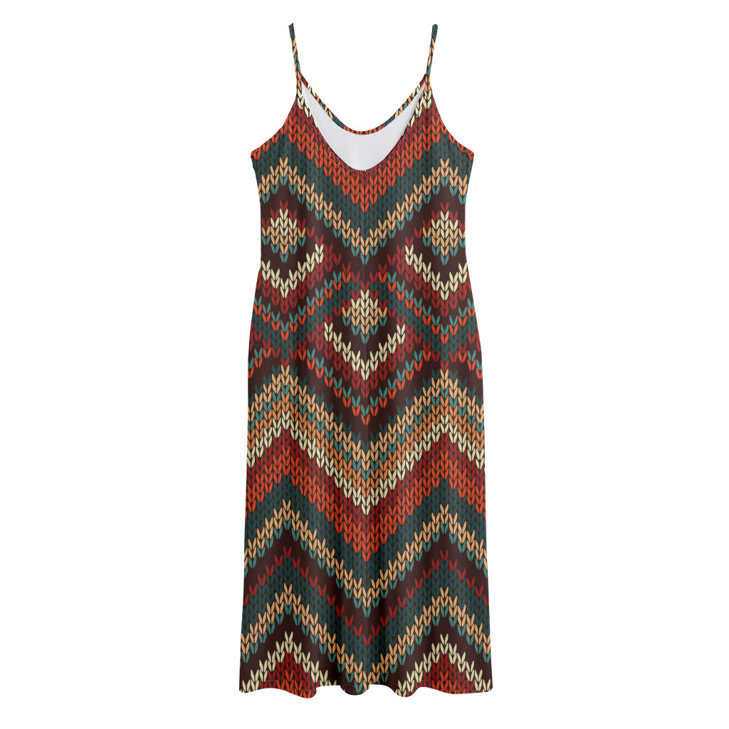 Vintage Knitted Pattern Print Jersey Midi Cami Dress