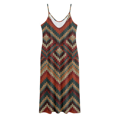 Vintage Knitted Pattern Print Jersey Midi Cami Dress