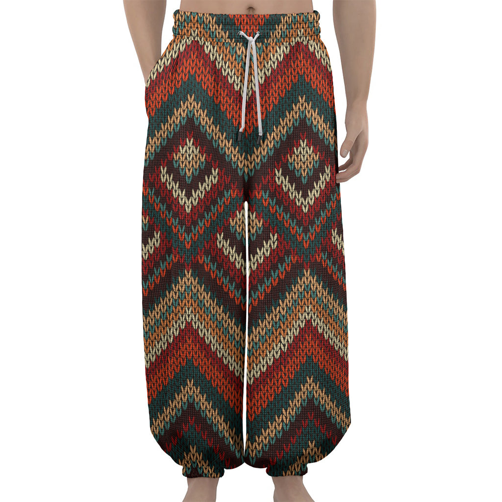 Vintage Knitted Pattern Print Lantern Pants