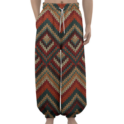 Vintage Knitted Pattern Print Lantern Pants