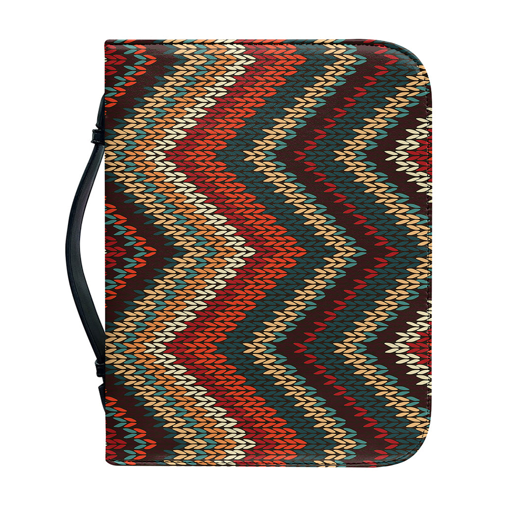 Vintage Knitted Pattern Print Leather Bible Cover