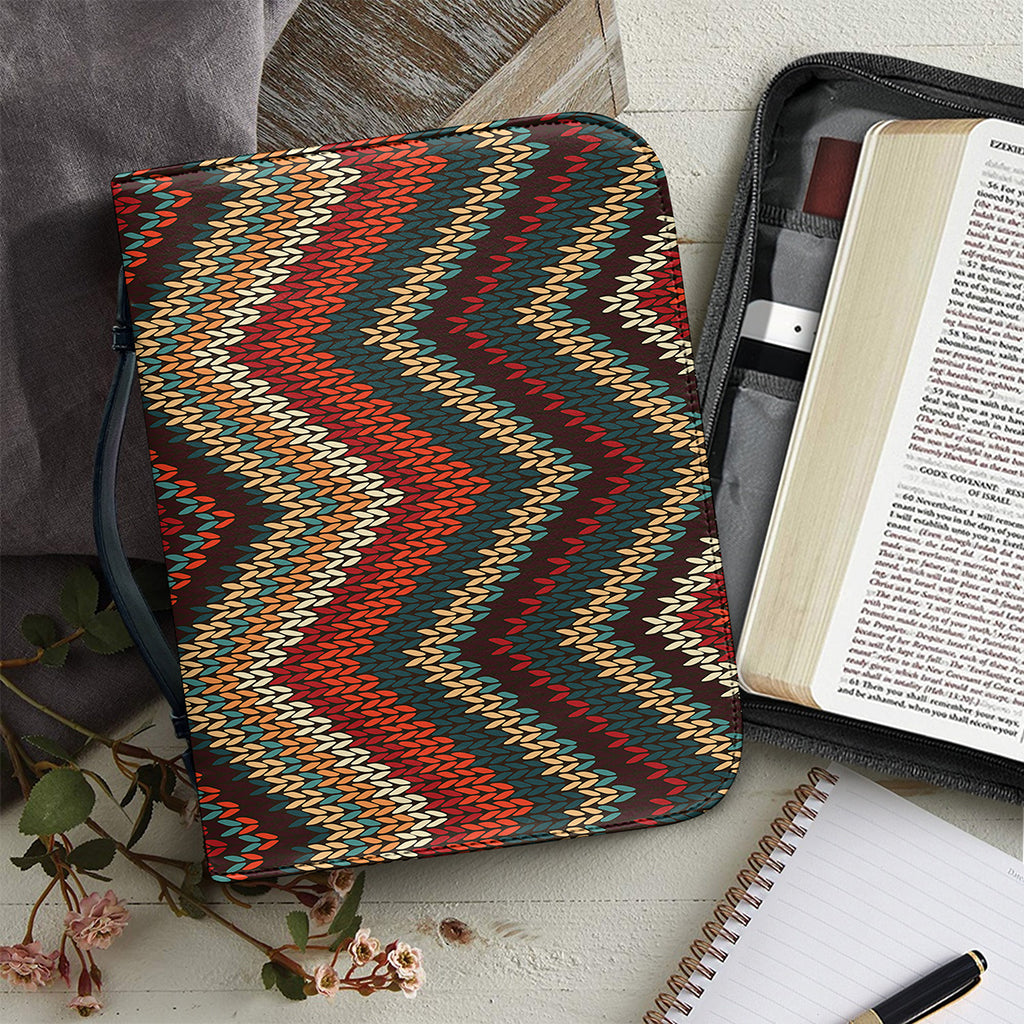 Vintage Knitted Pattern Print Leather Bible Cover