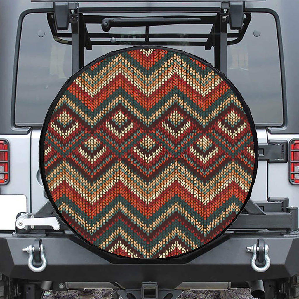 Vintage Knitted Pattern Print Leather Spare Tire Cover