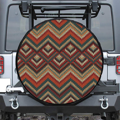 Vintage Knitted Pattern Print Leather Spare Tire Cover