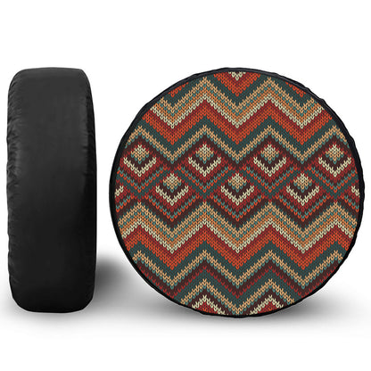 Vintage Knitted Pattern Print Leather Spare Tire Cover