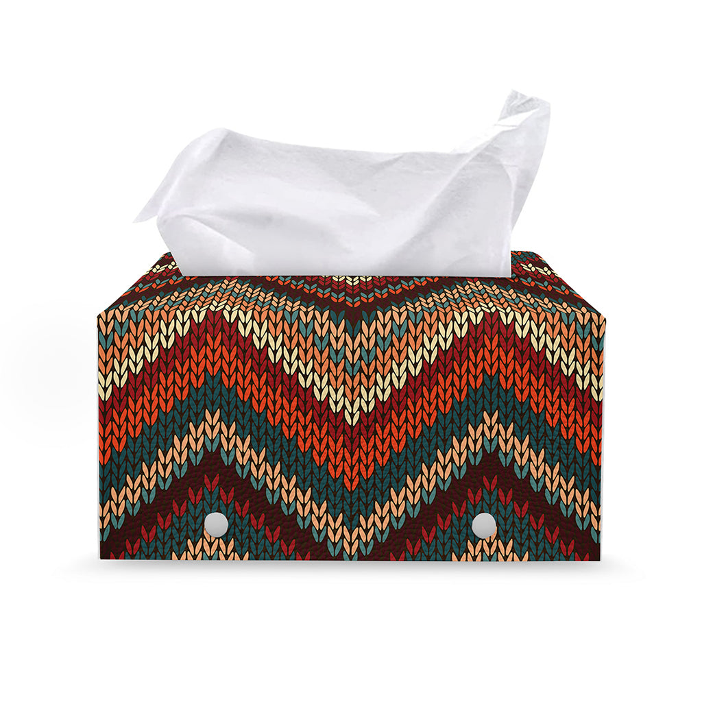 Vintage Knitted Pattern Print Leather Tissue Box Cover
