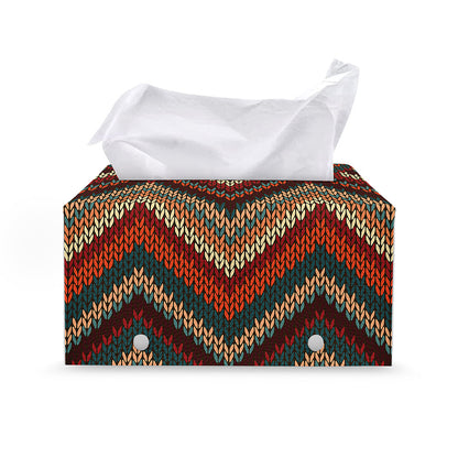 Vintage Knitted Pattern Print Leather Tissue Box Cover