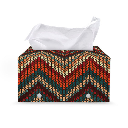 Vintage Knitted Pattern Print Leather Tissue Box Cover