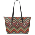 Vintage Knitted Pattern Print Leather Tote Bag With Zipper