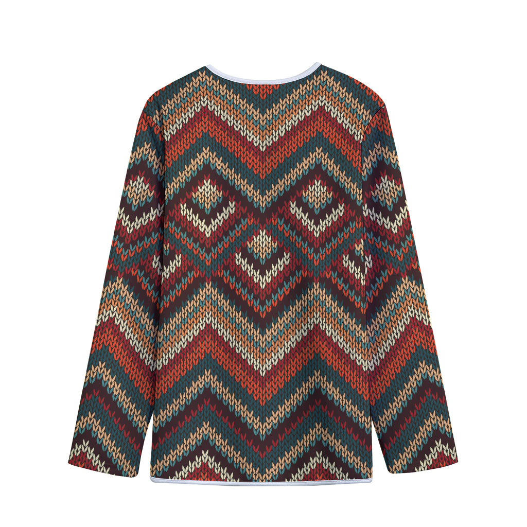 Vintage Knitted Pattern Print Long Sleeve Short Coat