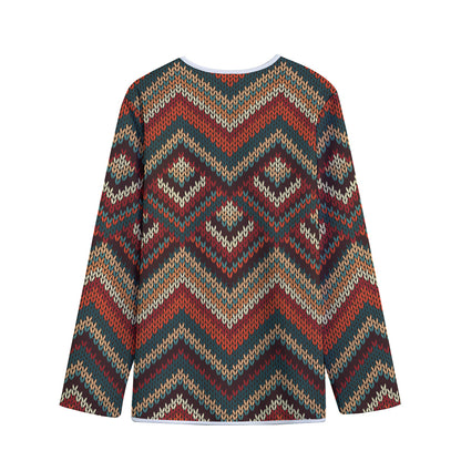 Vintage Knitted Pattern Print Long Sleeve Short Coat