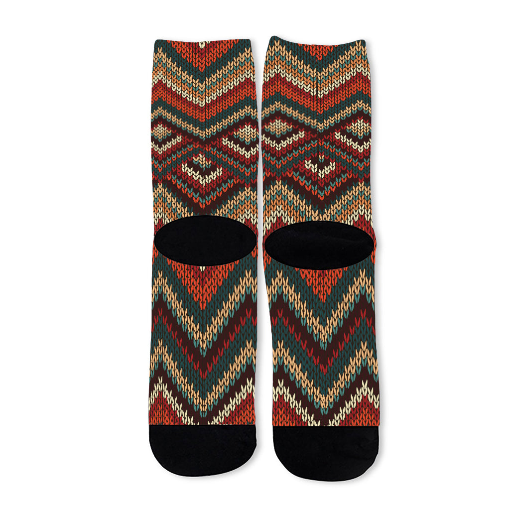 Vintage Knitted Pattern Print Long Socks