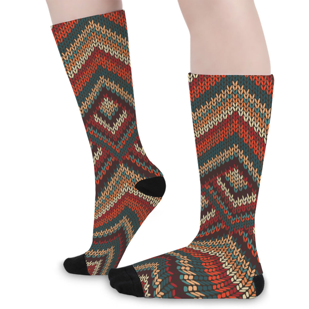 Vintage Knitted Pattern Print Long Socks