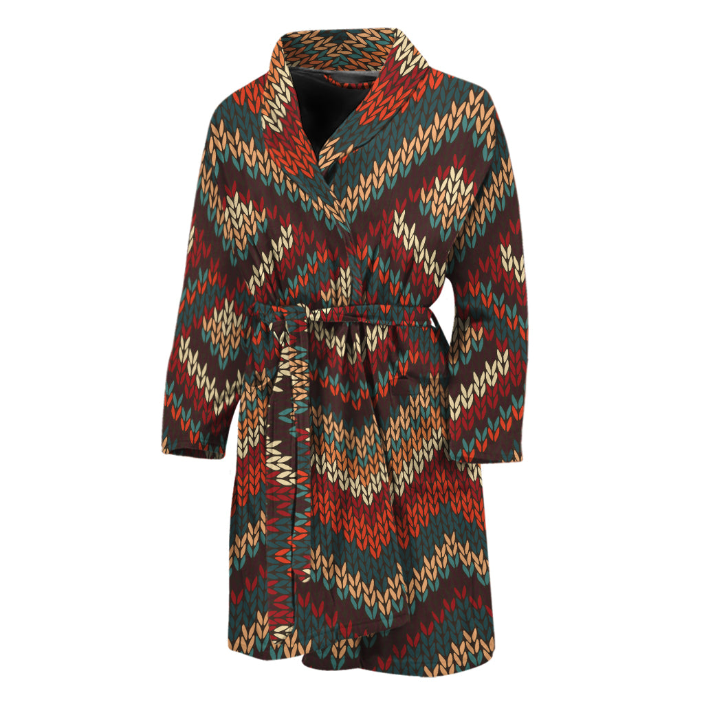 Vintage Knitted Pattern Print Men's Bathrobe