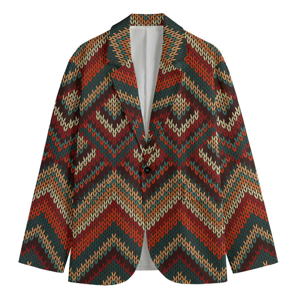 Vintage Knitted Pattern Print Men's Blazer