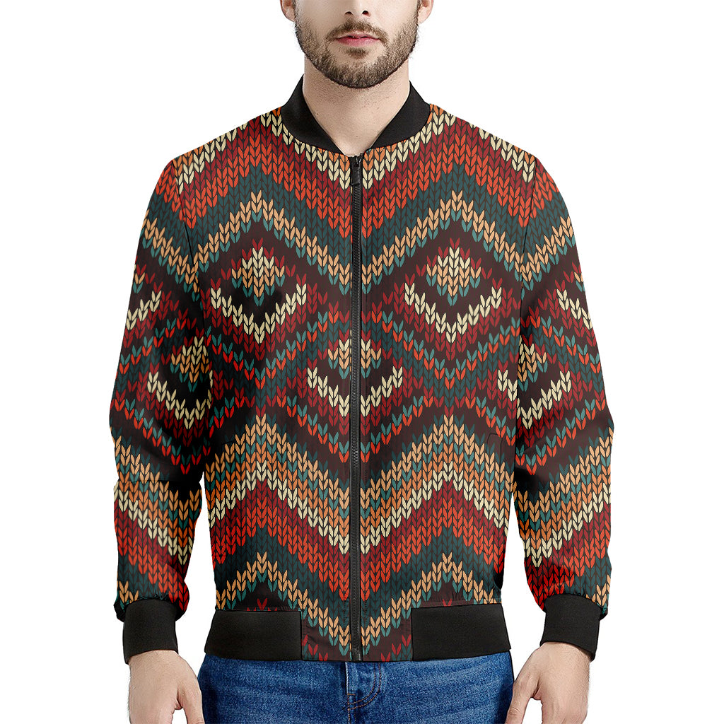 Vintage Knitted Pattern Print Men's Bomber Jacket