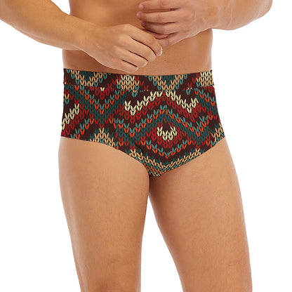 Vintage Knitted Pattern Print Men's Briefs
