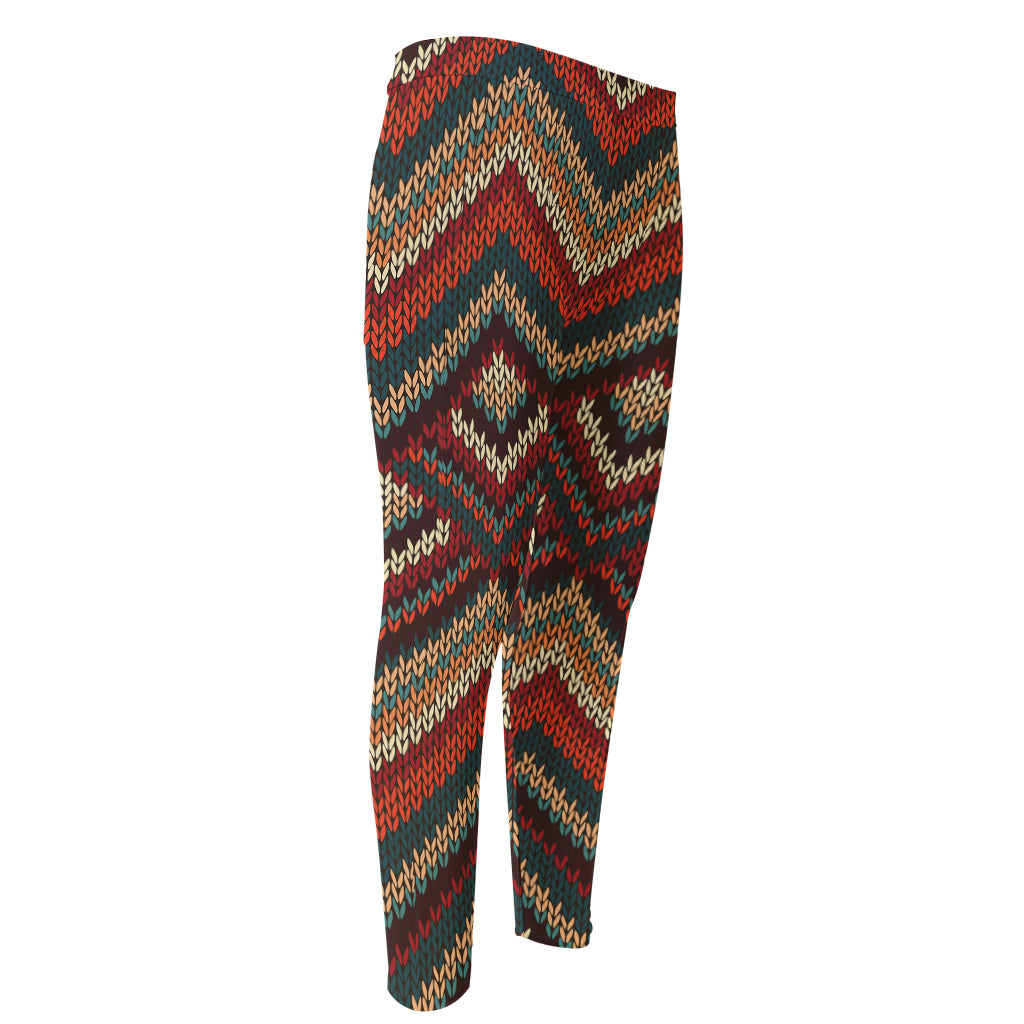 Vintage Knitted Pattern Print Men's Compression Pants